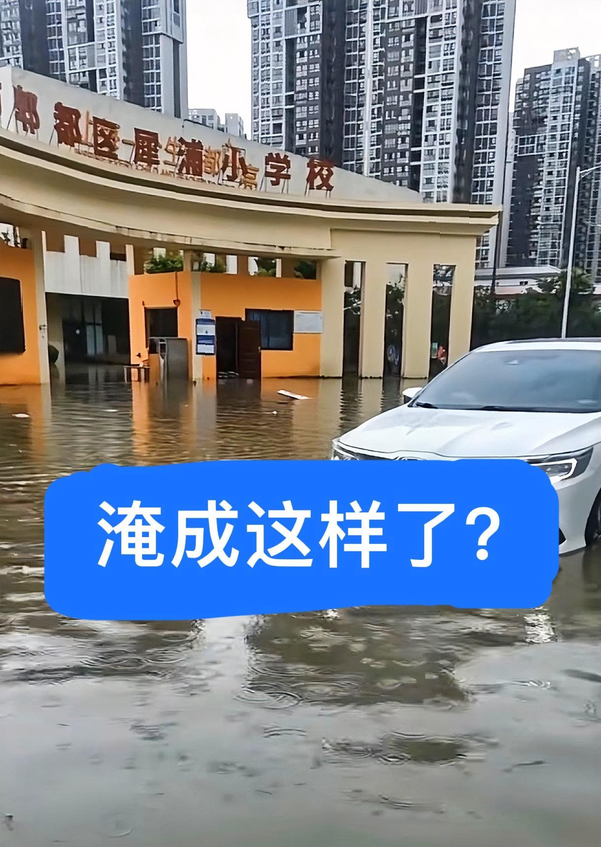 郫县淹成这样了？
成都今天这场暴雨下得这么凶吗？图片是郫都区犀浦小学门口的情况！