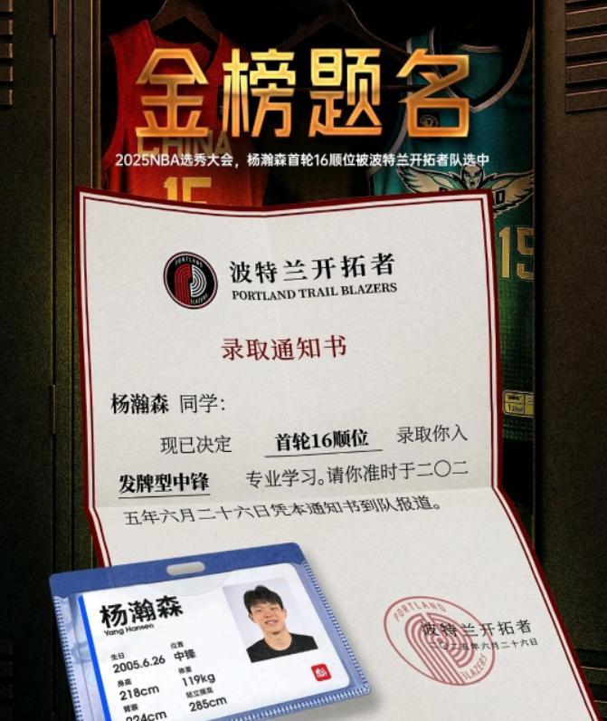 如果把杨瀚森的参选类比成“高考”的话，就相当于原本预测一开始预测有学上就行，能上