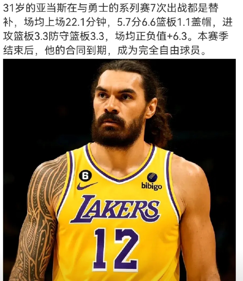 31岁，这么年轻，以为老了
亚当斯能抢篮板，但不会策动进攻
谁能想到湖人20年后