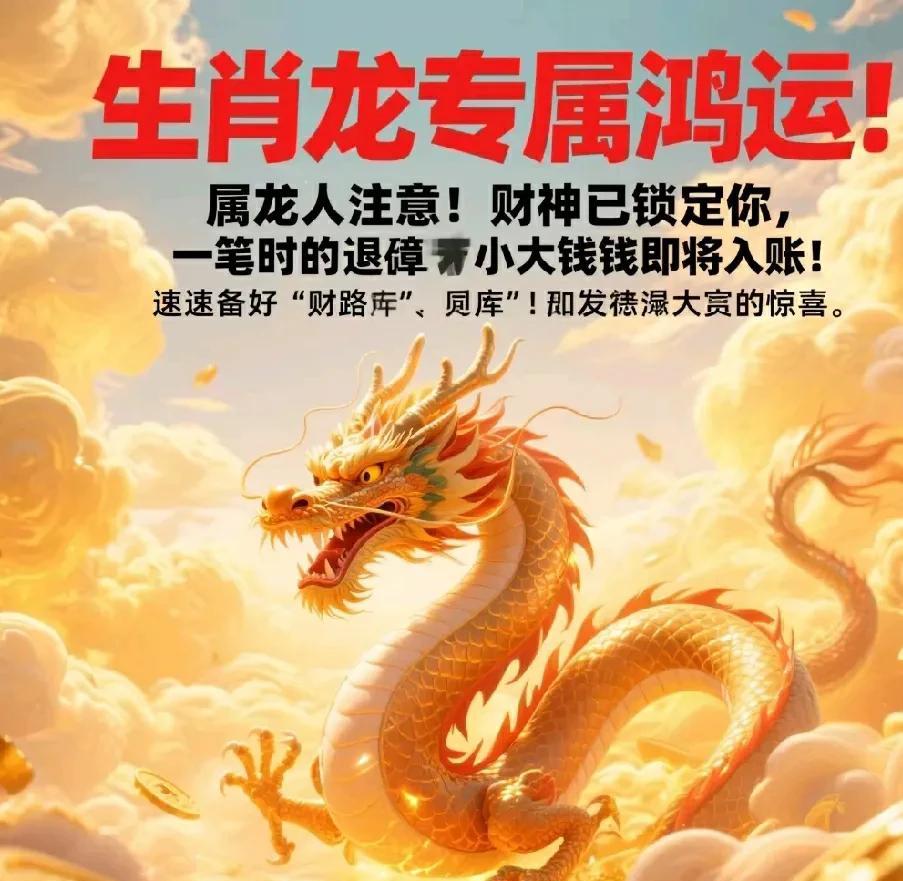 生肖龙的专属鸿运来啦！
属龙之人请注意！财神已经锁定了你，一大笔钱财即将进账！与
