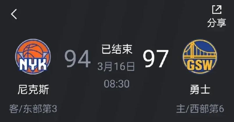 勇士险胜尼克斯，一战打出4大不可思议！
1️⃣尼克斯首发得分后卫哈特打了38分3