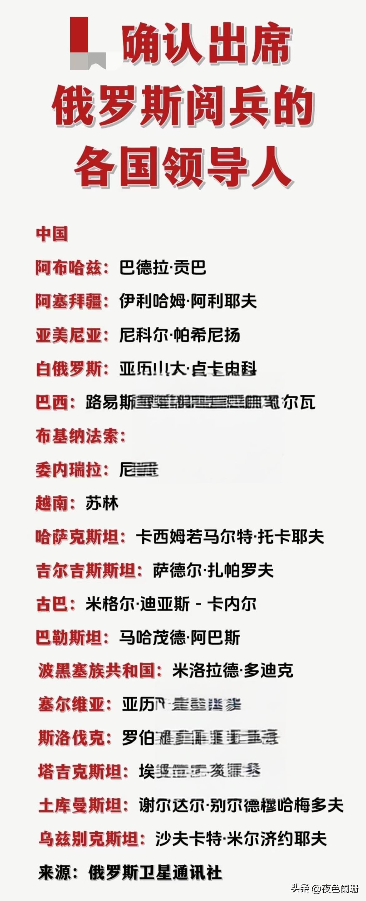 出席俄罗斯阅兵式的国家领导人，都是来自第三世界国家。
这个可以理解。
有点意外的