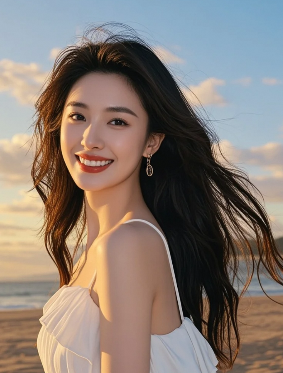 白裙轻扬，长发飞扬，是风与自由的具象化