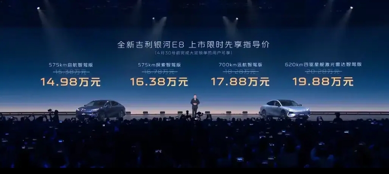 大降价，吉利给比亚迪汉上压力了，25款银河E8发布，老款银河E8售价区间为16.