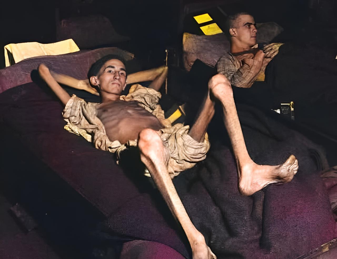 这个瘦得皮包骨头，瘦骨嶙峋的男子原本是一名身高马大的美国士兵。当他在战争中被德军