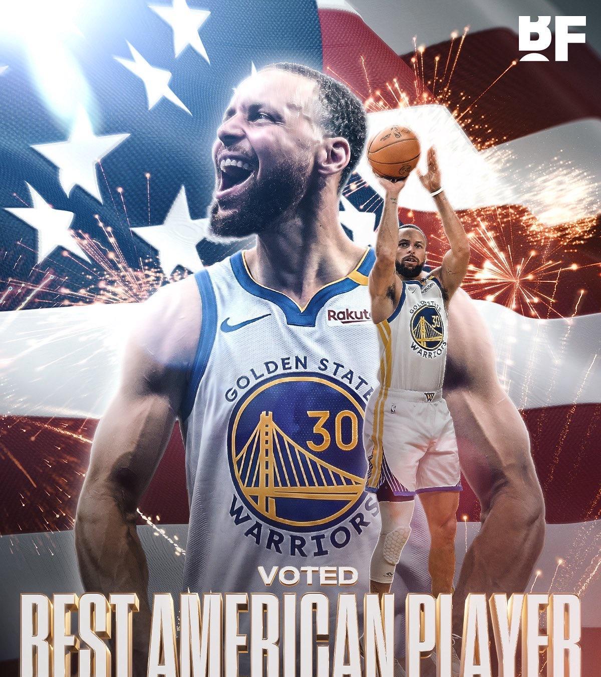 库里！美国男篮最佳球员！
在ESPN对联盟20名教练，球探，高管的一项投票中，库
