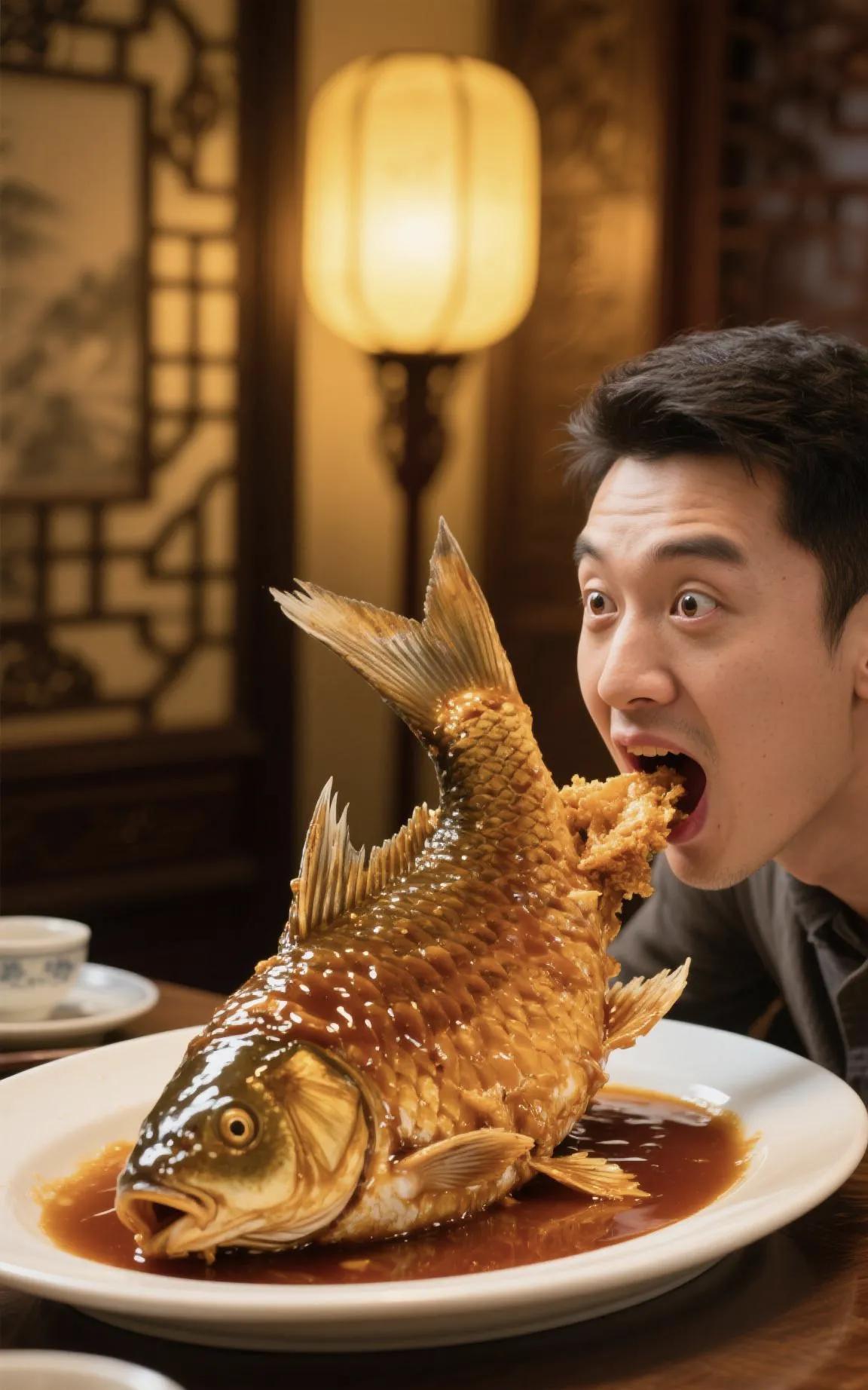 糖醋黄河鲤：一尾跃入灵魂的山西乡愁，让味蕾在琥珀色江湖里重生  
太原柳巷的晨雾