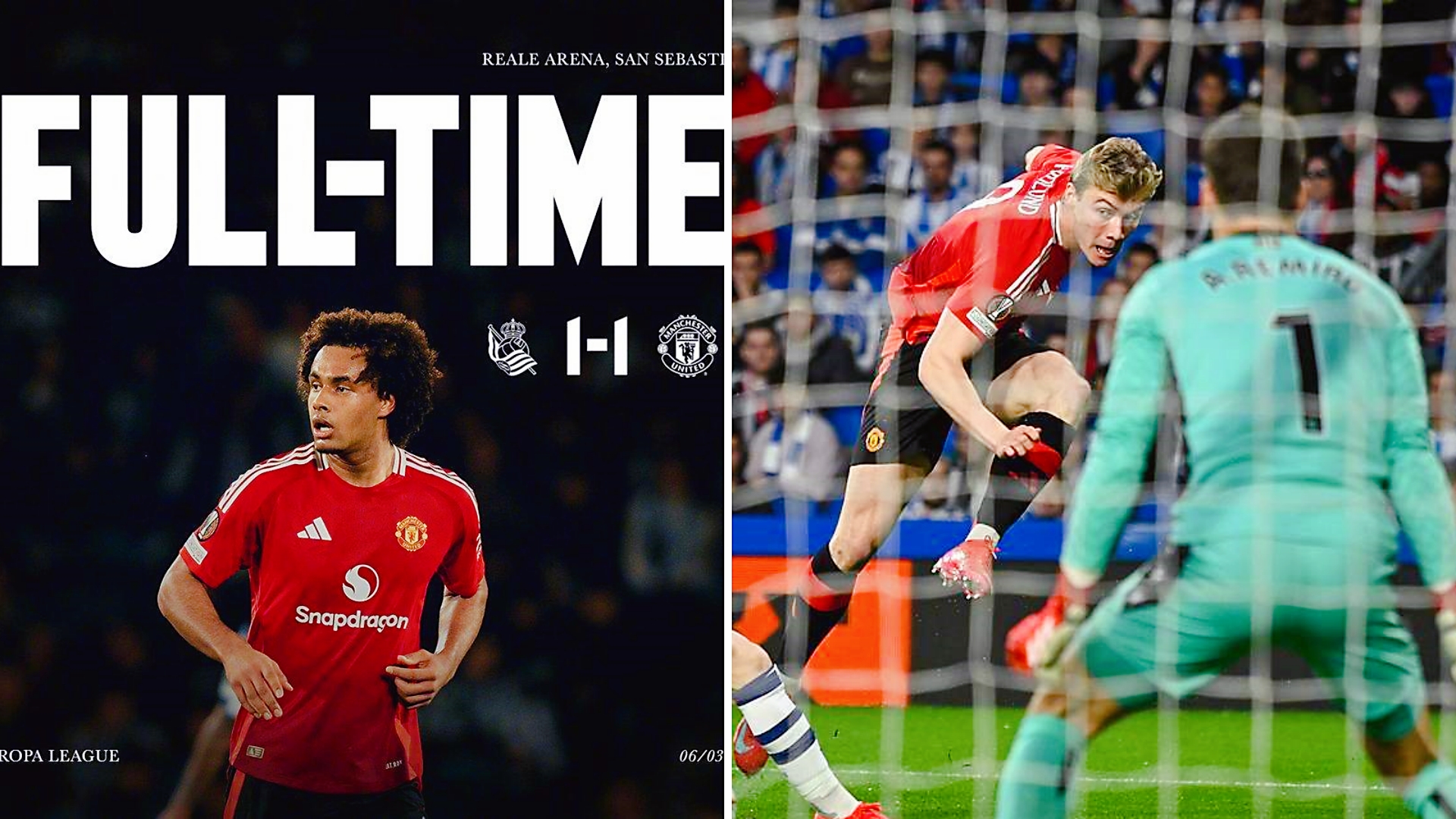 欧联杯：曼联客场1-1与皇家社会战平，欧联9场不败。
加纳乔助攻齐尔克泽破门，B