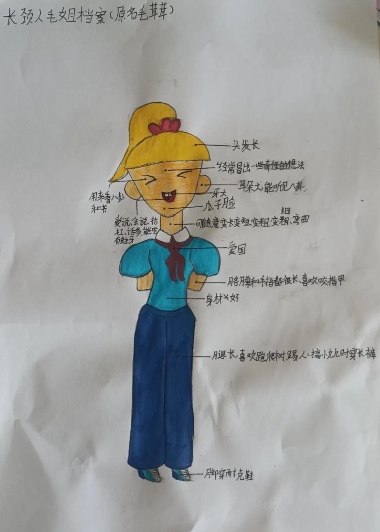 女儿自画像。小姑娘天真无邪，爱读书爱学习，很自律，经常有一些天马行空的想法。今年