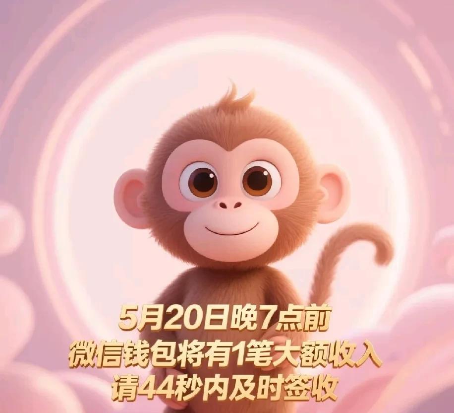 重大喜讯！
5月20日19点前
微信钱包将有一笔大额收入
请在44秒内及时“签收