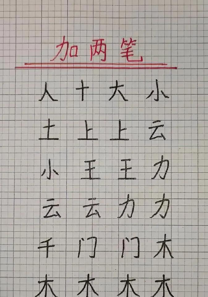 加两笔变成新的汉字，你能完成几个？