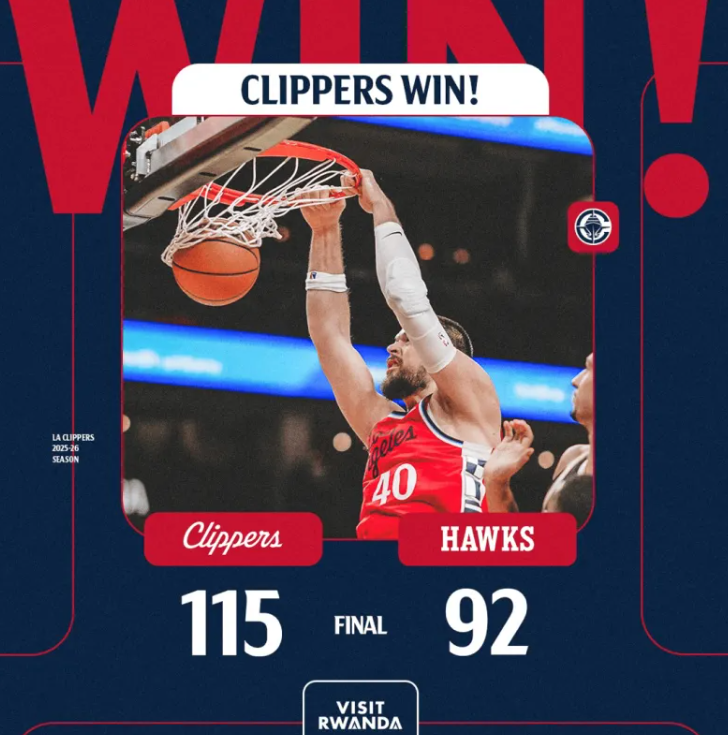 NBA常规赛，快船115-92击败老鹰。
赛后快船官媒更新了动态，晒出一张海报与