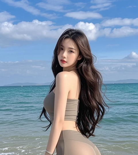 少妇海边展身姿，性感丰满惹人痴