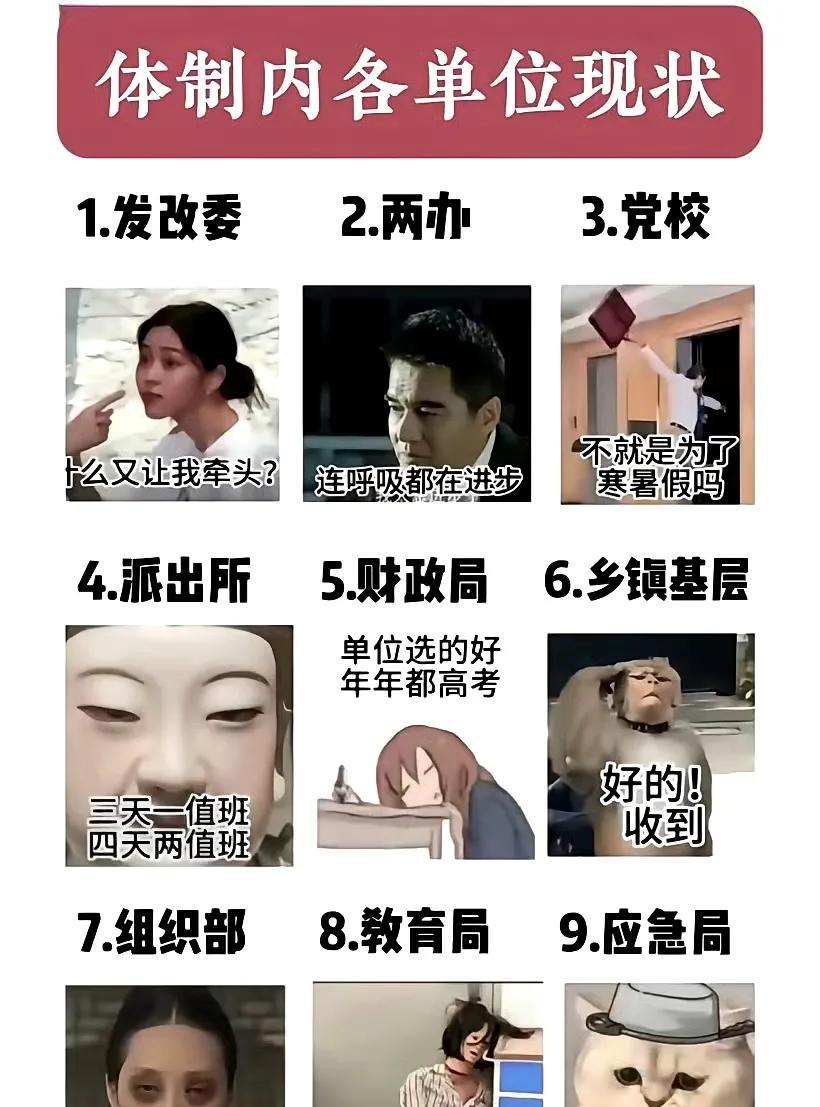 体制内各单位现状。