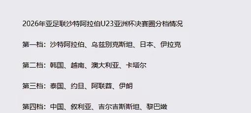 中国U22男足落入亚洲杯第四档！想小组出线还需签运
2026年U23亚洲杯分档出