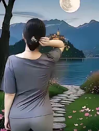 满月寄相思
夜，被月光染得银白。她静静伫立在湖畔小径，面对这如银盘般高悬的满月。