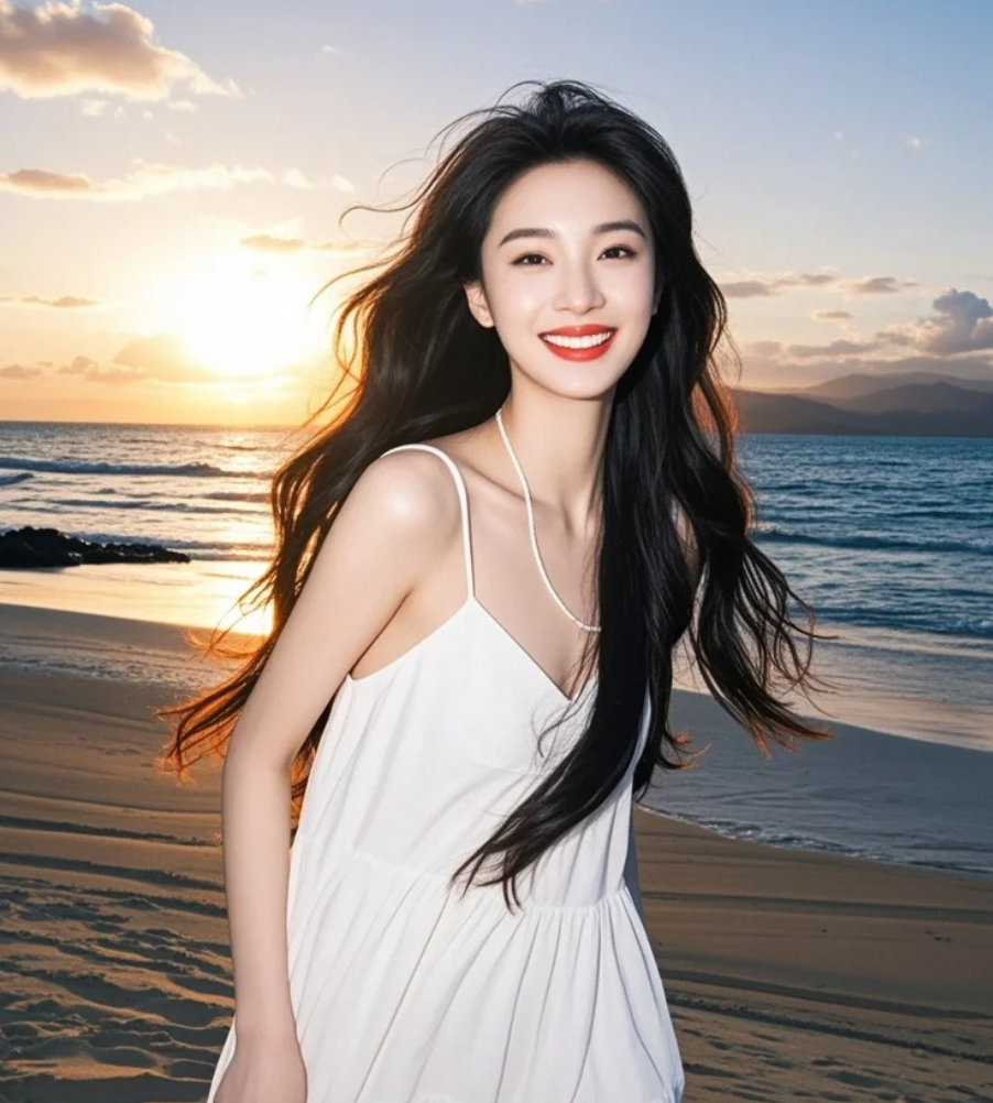 海天尽头，一抹白色与晚霞低语