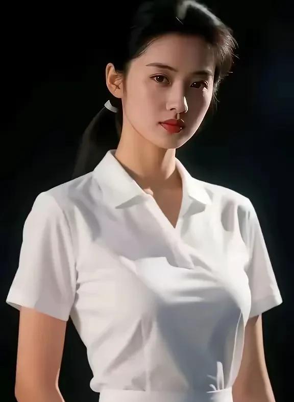 这是1999年，某电视台一位新闻女主持人的照片。
照片中的女主持人唇红齿白，眼睛