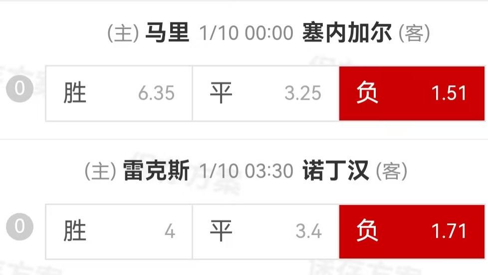 {一脚球}竞彩推荐：马里VS塞内加尔+雷克斯汉姆VS诺丁汉森林