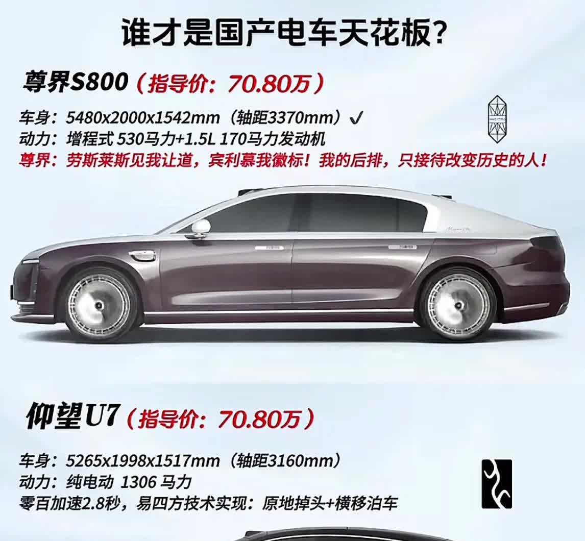 同样70.8w，买比亚迪仰望U7还是尊界S800[what]

谁才是国产电