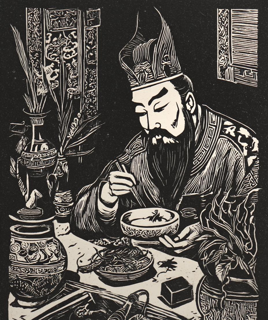 楚惠王吃腌菜时，发现里面有条虫子，他不动声色将其咽下；
第二天就腹痛难忍，宰相入