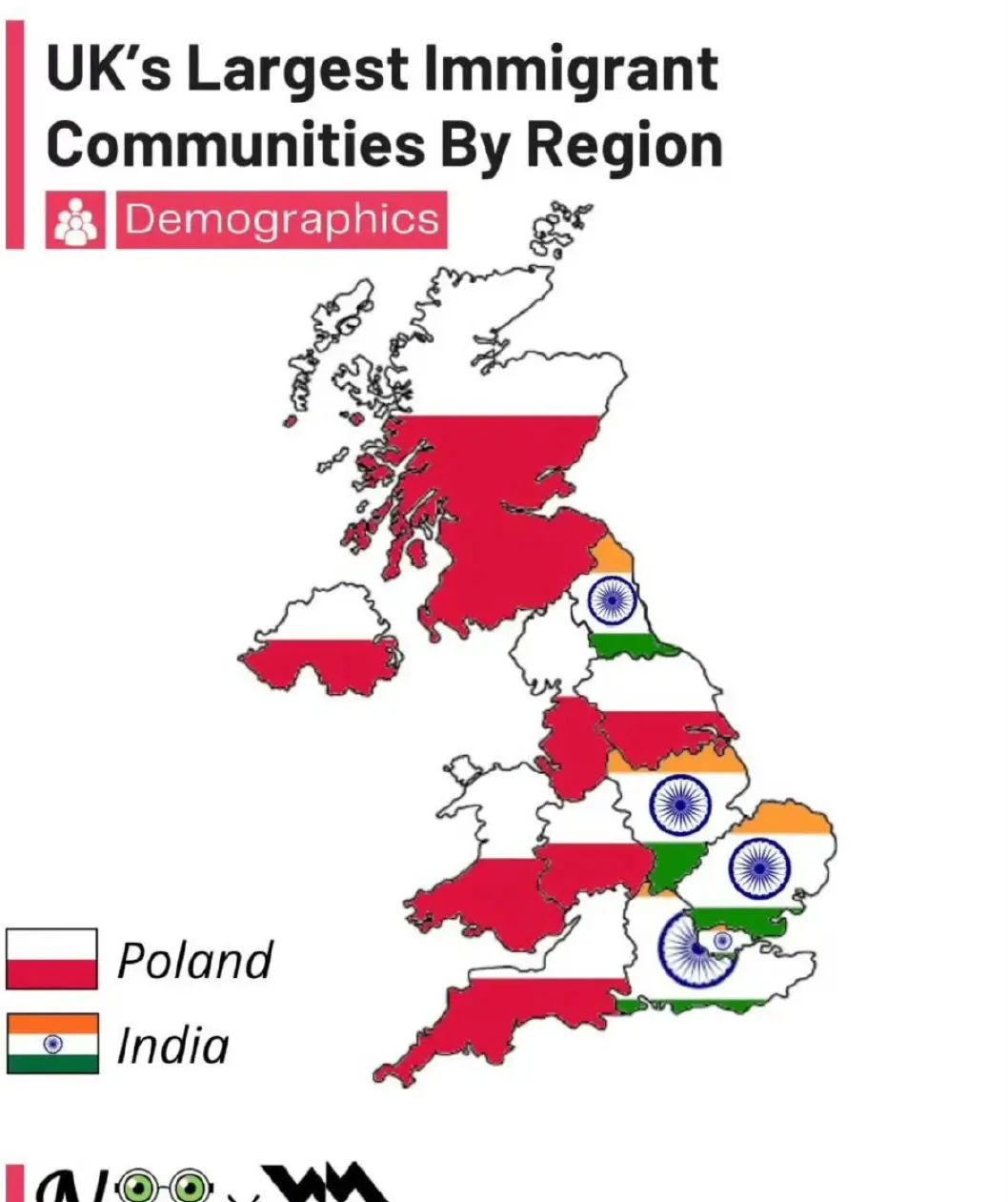 英国各地区最大的移民社区 ​
