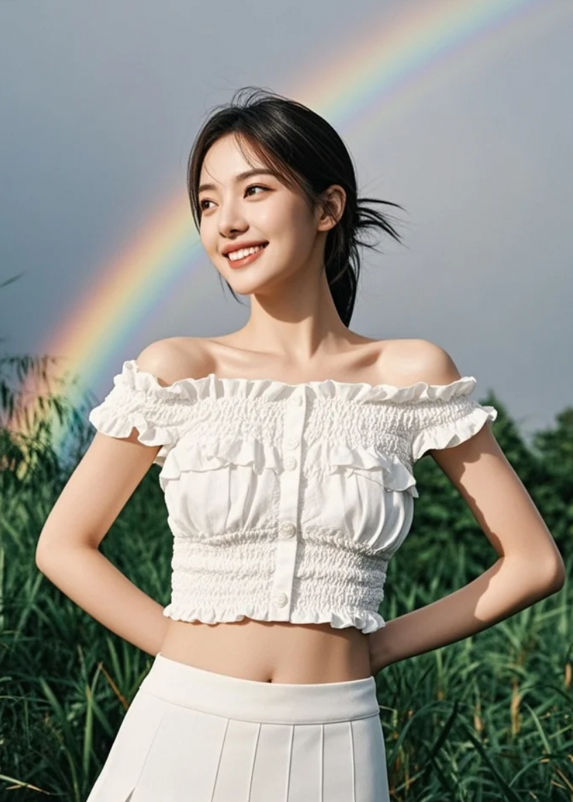 雨滴是天空的泪，彩虹是它的笑，她是泪与笑之间的温柔。