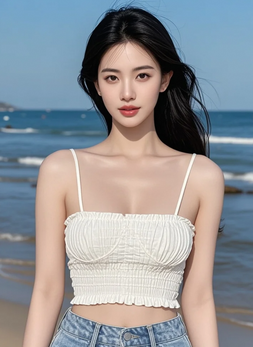 她的美，是那种连海浪都会为之停驻的存在