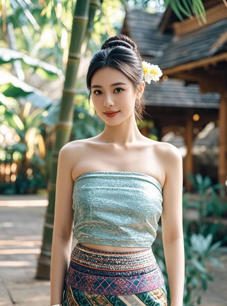 她坐在河边洗发，水波映出她的青春