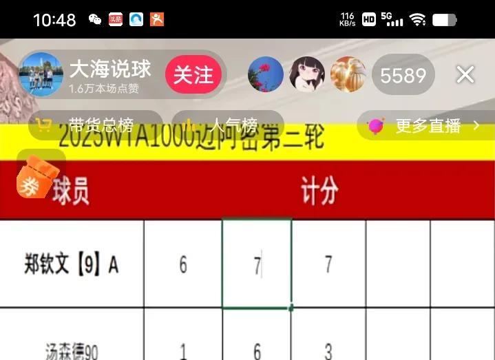 两个盘局破发，三个迷你破发，郑钦文2：0战胜汤森德，挺进十六强。
迈阿密风云，郑