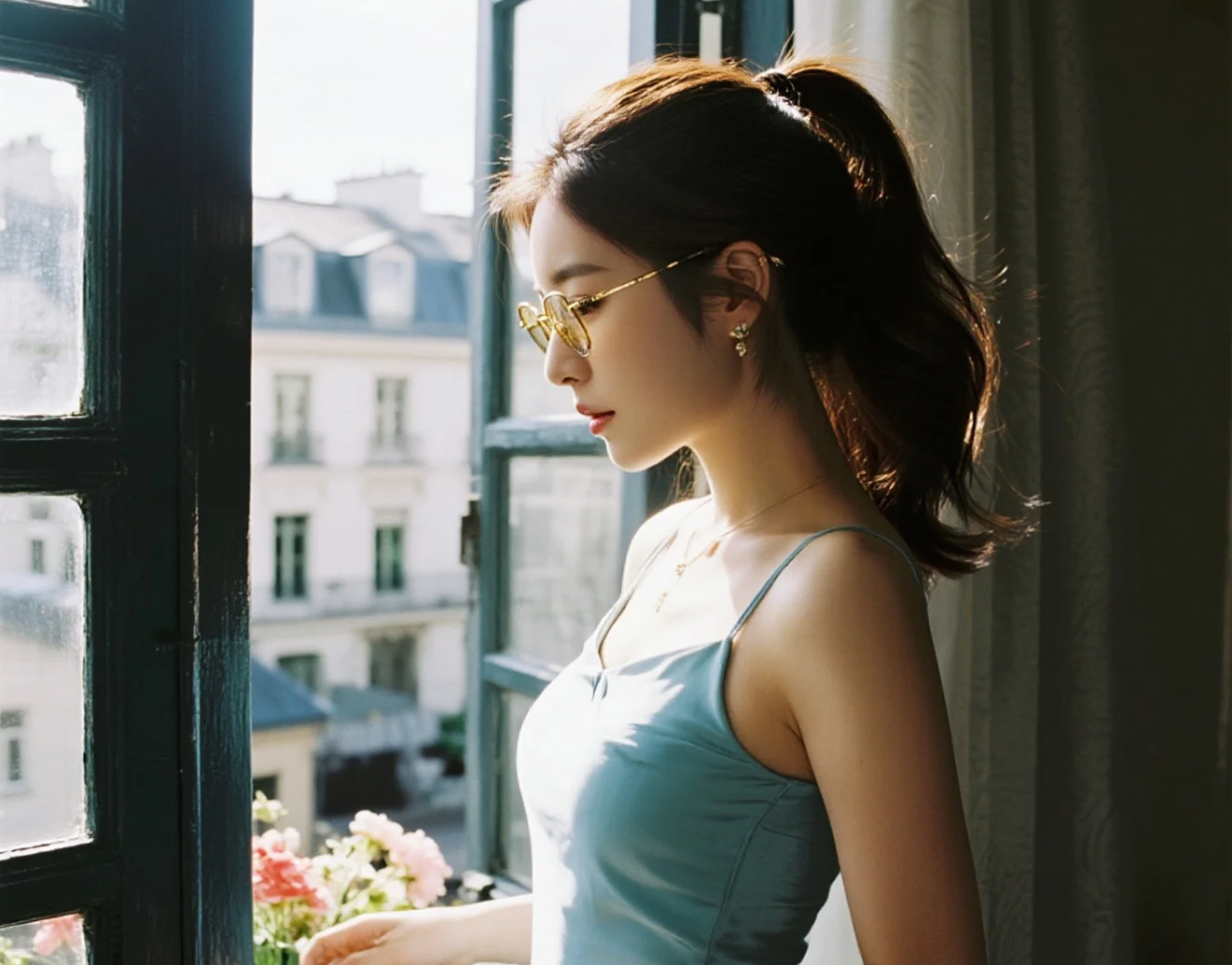 阳光洒落发梢：清纯美眉阳台午后慵懒图集，甜度超标！