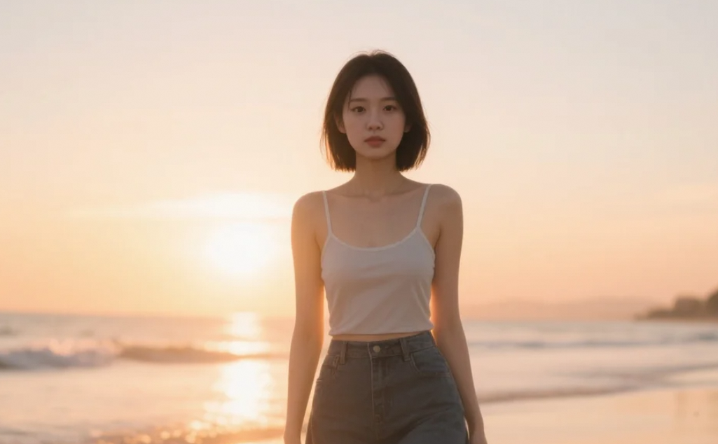 海风中的轻盈步伐，她让夏天充满了期待