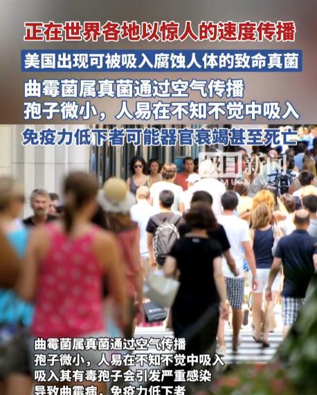 美国出现致命真菌！可通过空气传播吸入人体，免疫力低下者可能器官衰竭甚至死亡！据悉