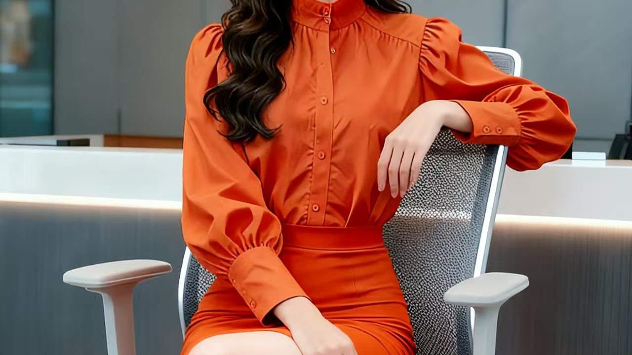 橘红色时尚套装穿搭分享：宽松设计搭配短裙