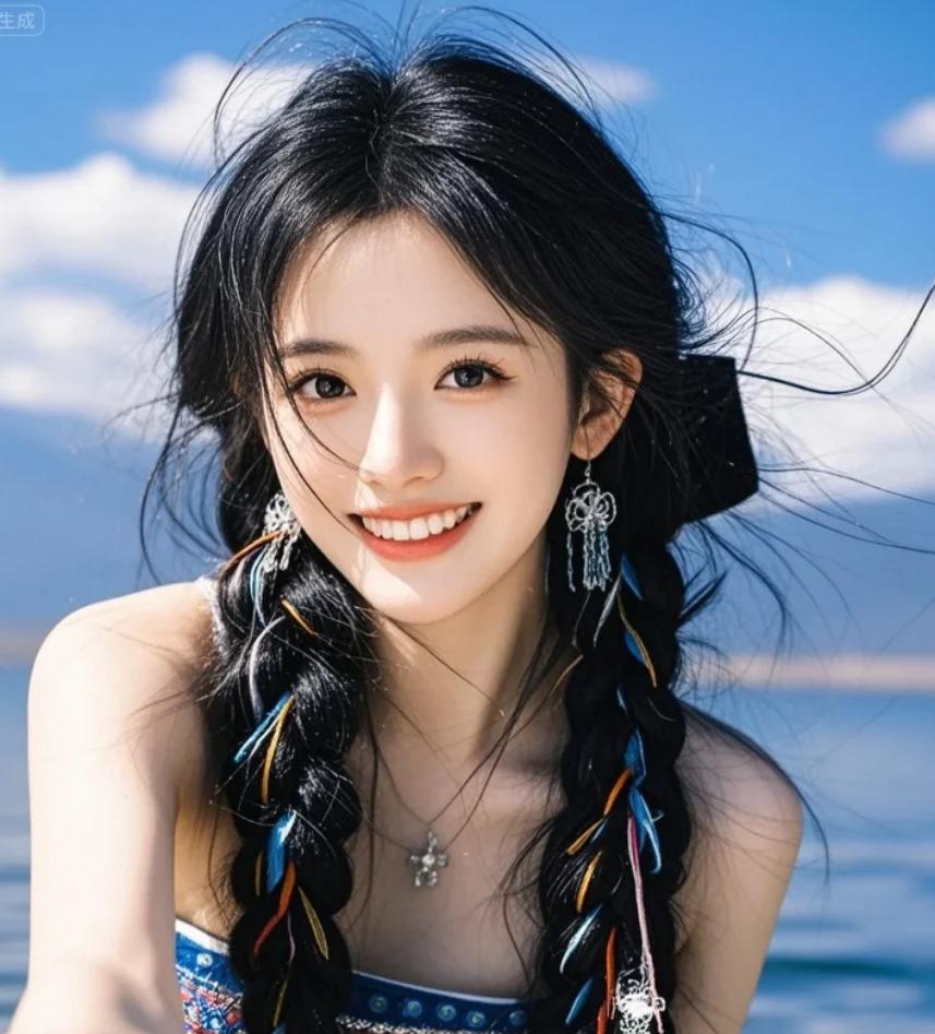 姑娘在湖畔雨林小径回眸：“后面的水像不像龙的眼睛？”