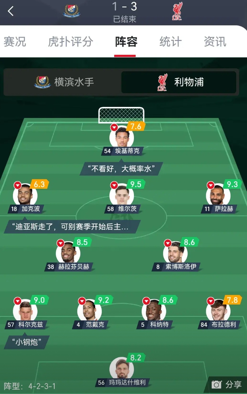 虽说友谊赛，我咋利物浦整体实力变弱了呢？左边路爆点没有了，右边路的长传也没有了。