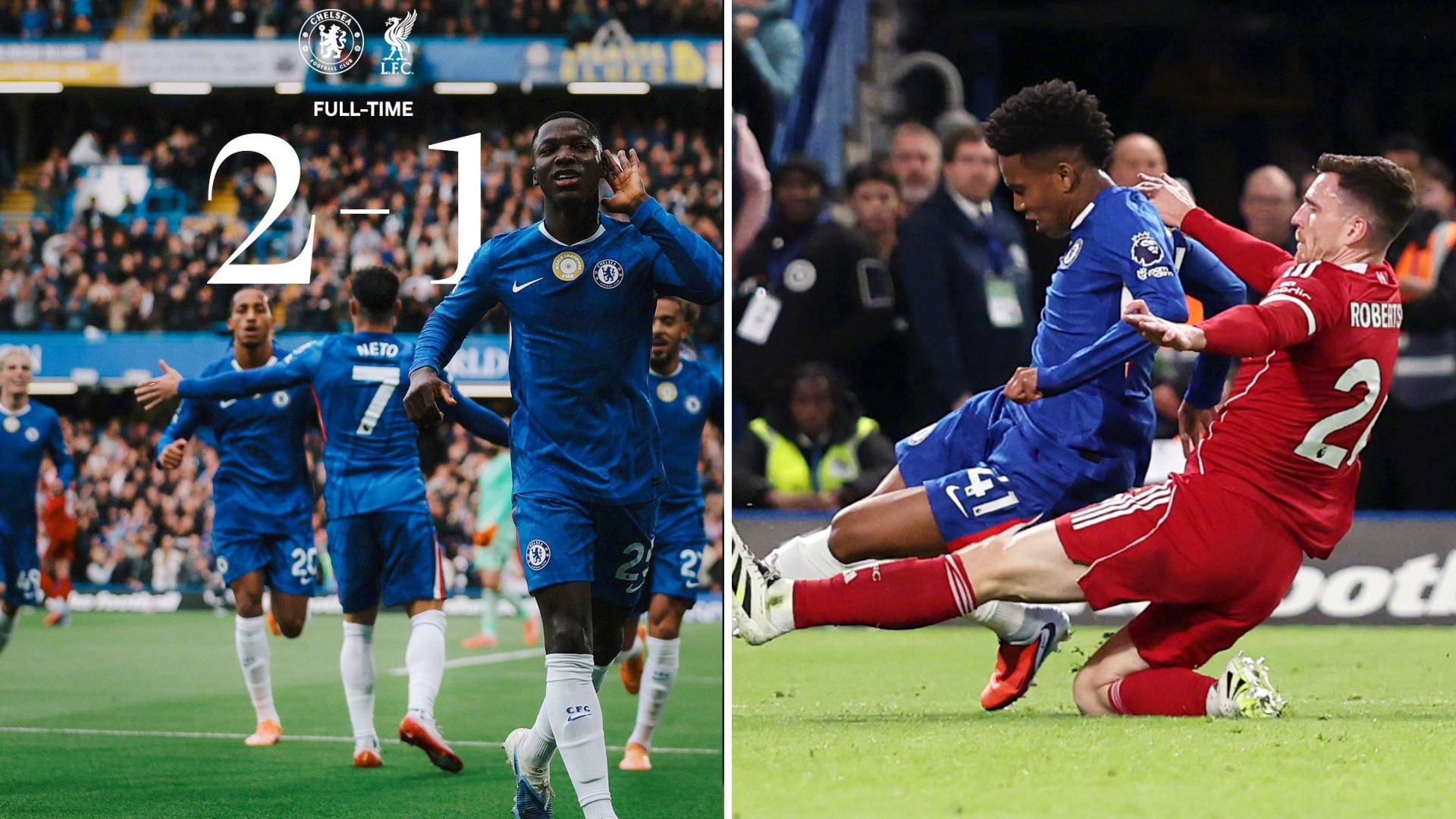 英超：切尔西主场2-1绝杀利物浦，送对手三连败。
凯塞多世界波，加克波扳平，埃斯