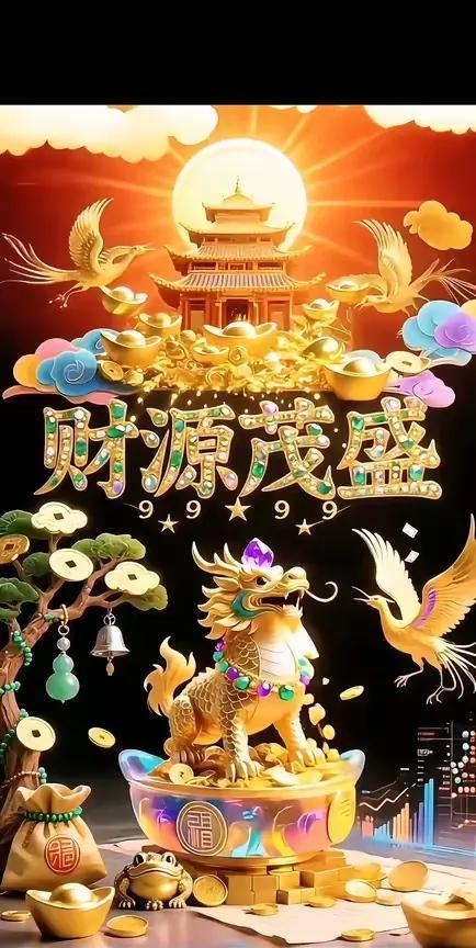 鸿运当头，麒麟送财
财源茂盛，八方来财