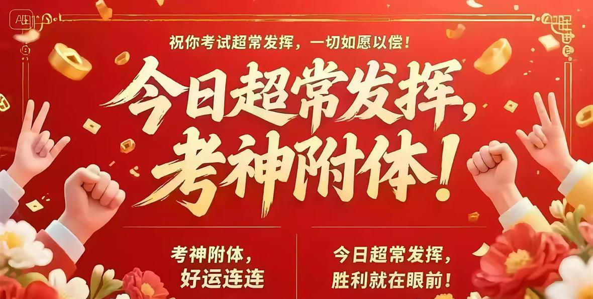接考神了！
家人们快和我一起狂接考神buff！希望考卷上的题全会写，实在不会蒙的
