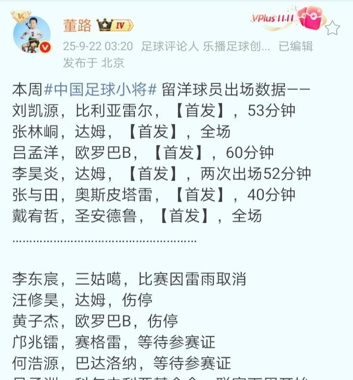 中国足球小将留洋团队～新赛季情况介绍！
近期，看到董老师关于中国足球小将留洋团队
