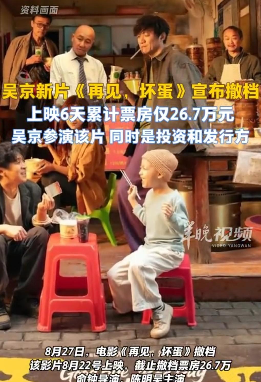 上映几天，票房才20多万，这也太失败了。
8月27日，电影《再见，坏蛋》官宣撤档