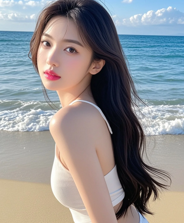 美眉回眸百媚生，海风轻拂醉人心