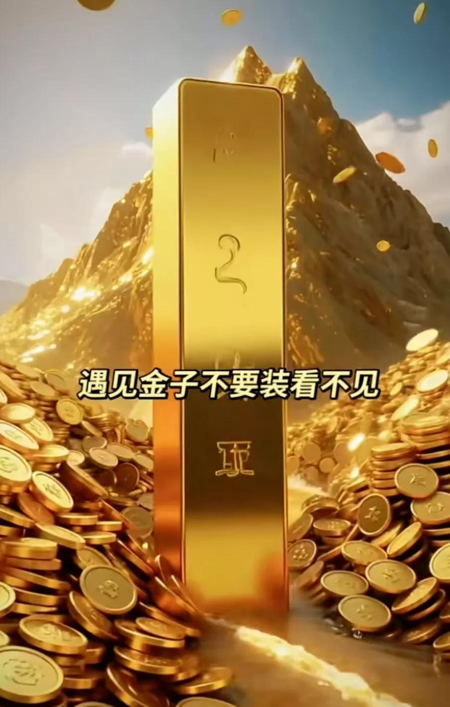 看到金子，
不要装看不见，快点收回家，你会日进斗金，八方来财，大富大贵，越来越好