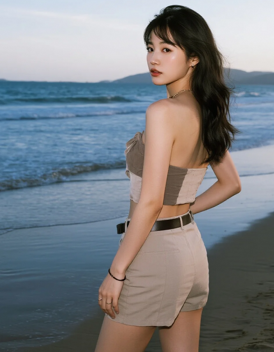海浪声是背景音，她是沙滩上的绝对主角！