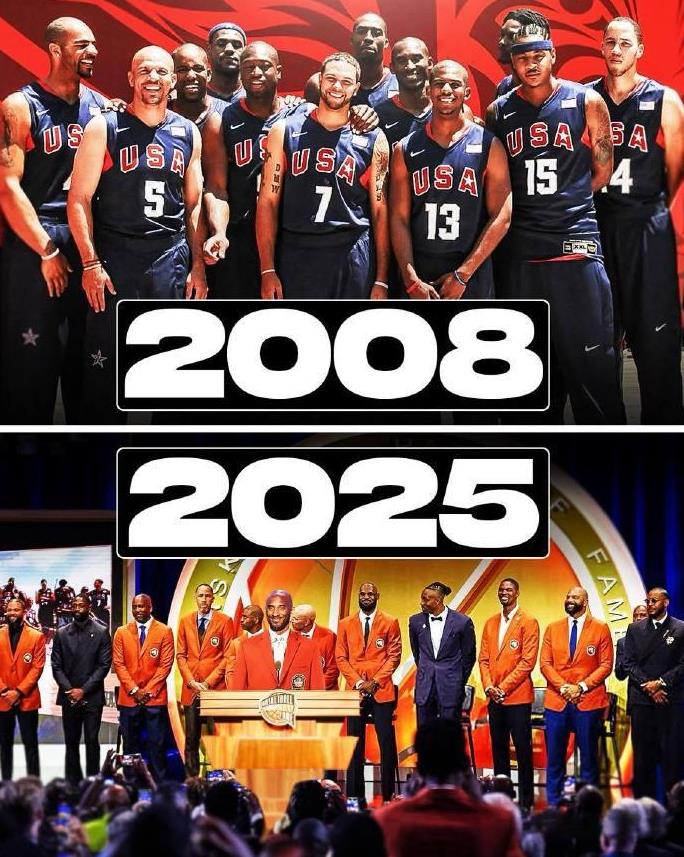 NBA：2008年的美国男篮入选名人堂，当年的12名球员里11位出席了仪式。