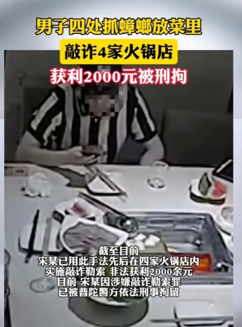 “太缺德了！”2025年，上海，一男子四处抓蟑螂放进菜里，敲诈4家火锅店，直接获