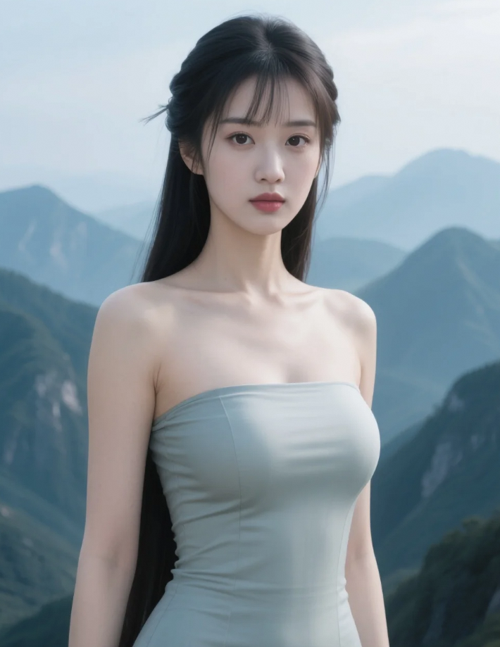 她的眼神中充满了迷茫与忧郁，仿佛在等待着一个永远不会归来的人。