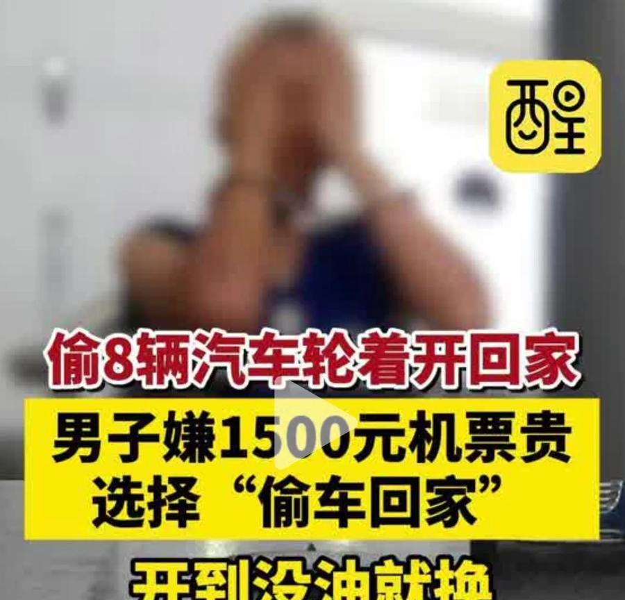 男子旅行嫌返程机票贵，一路上连偷8辆车 开到没油就换车 网友：我玩吃鸡都没他换车