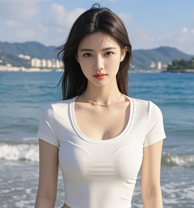 海浪声中，她的身影美得让人移不开眼