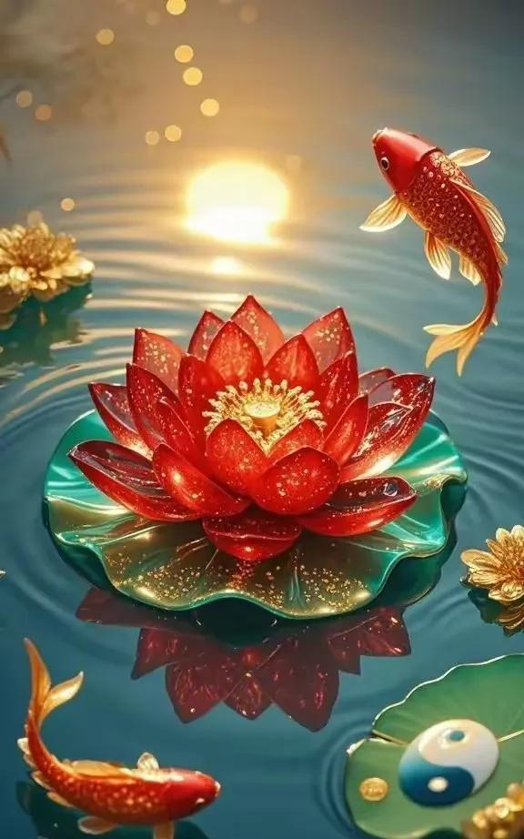 红莲开花，见者好运
年年有余，四季发财